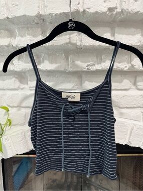 Striped Navy Tie-Front Cropped Tank Top